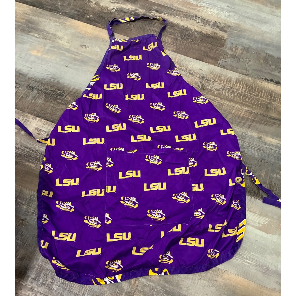 LSU Tigers NCAA Cooking Apron Purple Yellow Logo Print Tailgate BBQ One Size